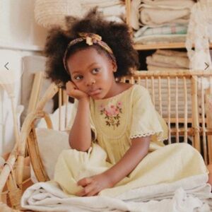 Floral Embroidery Organic Yellow Kids Dress Louise Misha | 6T